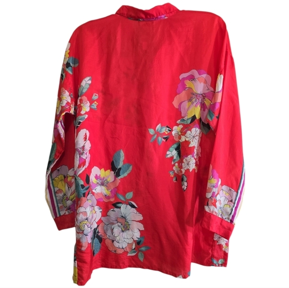 Johnny Was Passion Iris Silk Button Front Shirt Small Red Floral Print - Picture 7 of 8